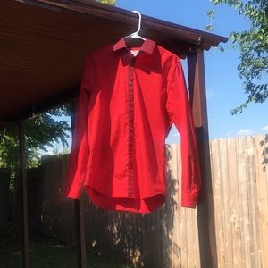 Men Long Sleeve Dress Shirt - Red Size Fitted M